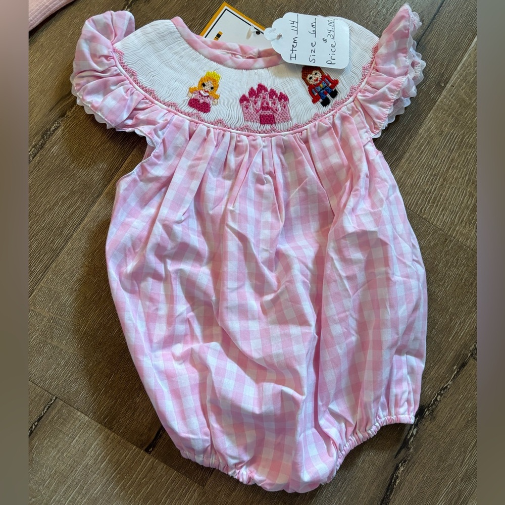 Disney smocked pink bubble NWT